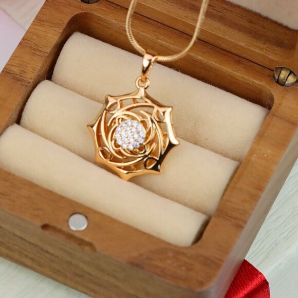 "Rose Gold Geometric Pendant with CZ Center Stylish Charm, XPPT1441 - Picture 10 of 13